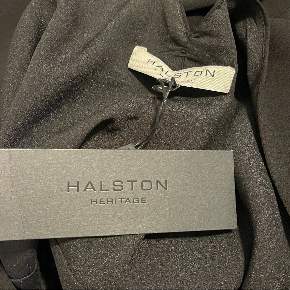 Halston Heritage Asymmetric Cocktail Dress 3/4 Sleeve Knot Back Black Size 0 - Picture 3 of 12